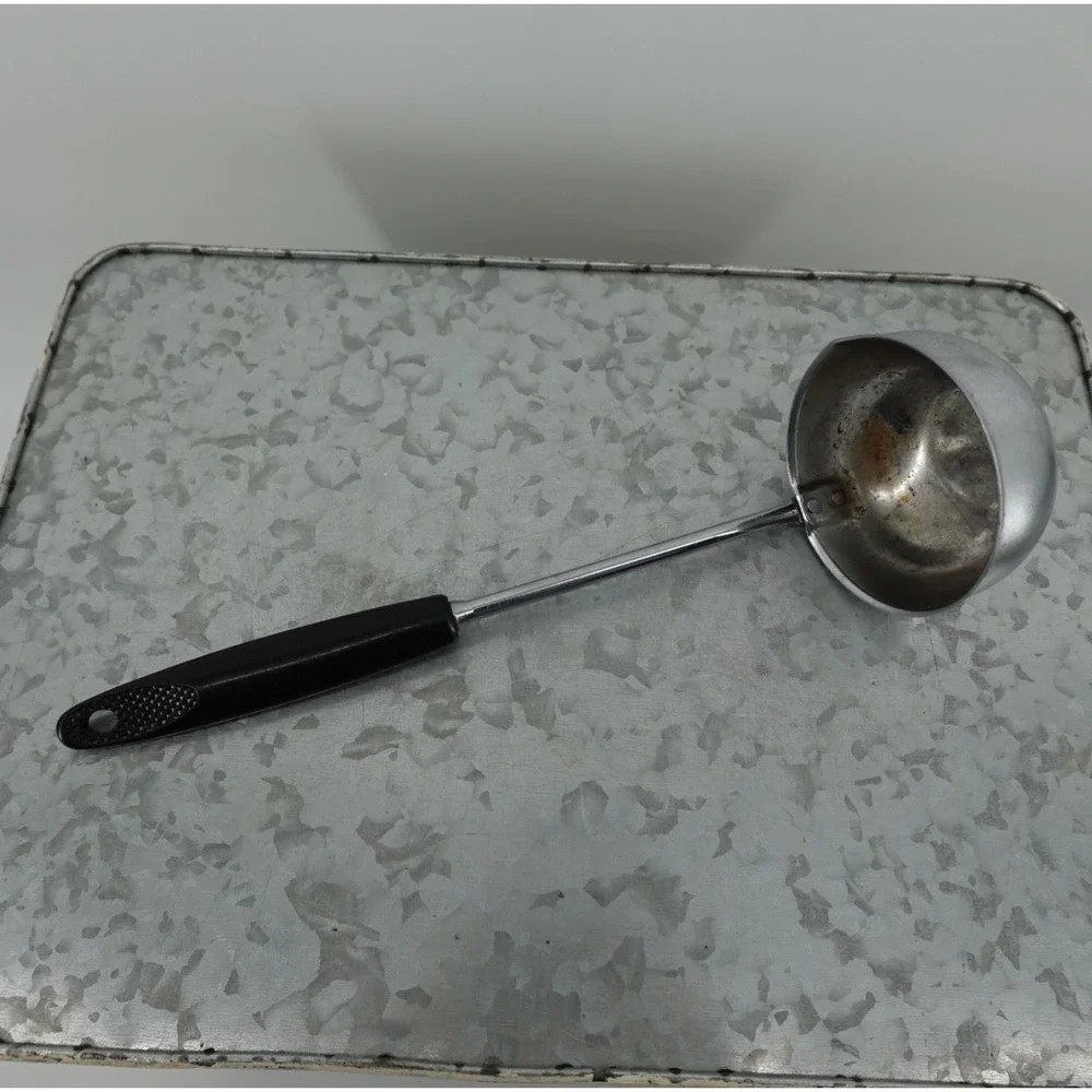 Vintage EKCO Chromium Plated Soup Ladle Black Handle‎ Made in USA Pour Spout